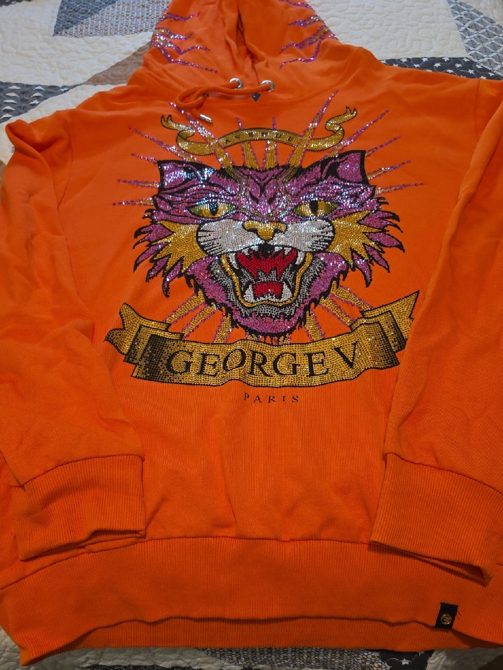 George Orange Crewneck Hoodie with Embellished Tiger Motif